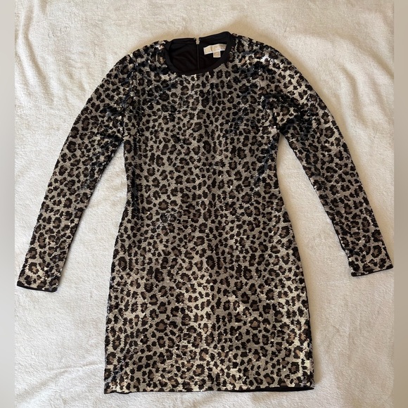 Michael Kors XS black & silver sequin Leopard long sleeve Dress - new with tags - Picture 2 of 10